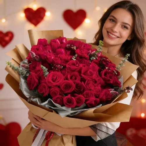 Vista 4 de 100 rosas artificiales rojas a granel, ramo de rosas artificiales de seda de terciopelo con tallos para decoración de bodas, flores falsas