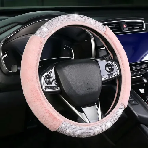 Vista 10 de Funda para volante con destellos para mujeres y niñas, cubierta de volante de diamantes de imitación de color negro con brillantes de piel
