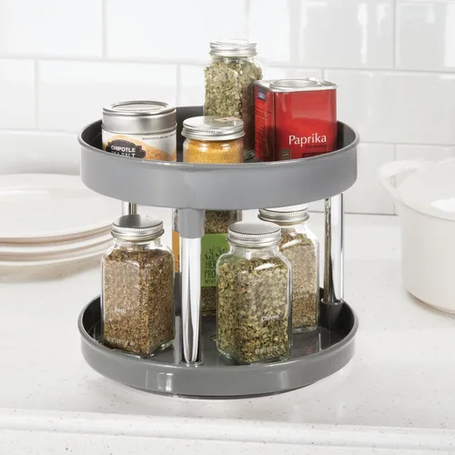 Vista 2 de mDesign Lazy Susan - Mesa giratoria de 2 niveles, contenedor de almacenamiento de alimentos para armarios, despensa, nevera, encimeras, organizador
