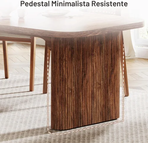 Vista 8 de Tribesigns Mesa de comedor moderna para 6 personas, mesa de cocina marrón oscuro de 62 pulgadas con pedestal doble robusto, mesa de comedor