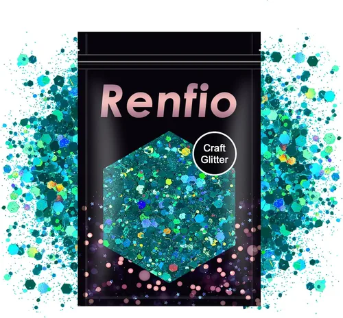 Vista 18 de Renfio Purpurina gruesa negra, 100 g (3.5 oz) mezcla de polvo fino brillante con lentejuelas iridiscentes para el rostro, purpurina para Halloween
