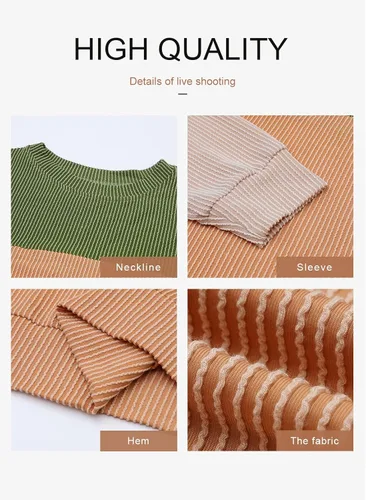 Vista 7 de Dokotoo Sudadera de punto de manga larga con cuello redondo y bloque de color para mujer
