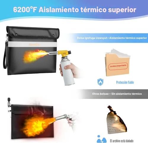 Vista 4 de Bolsa de documentos ignífuga – Bolsas de documentos importantes de 6200 °F con cremallera, resistentes al agua, a prueba de fuego, bolsas de dinero