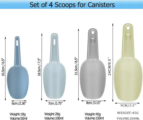 Vista 2 de Paquete de 4 cucharas de plástico para recipientes, cuchara de plástico para cubitos de hielo, cucharas de harina, productos secos, granos de café