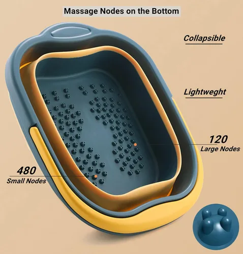 Vista 5 de Tina de baño plegable para pies y spa para niñas y mujeres, cubeta inflable para remojar pies con asa y punto de acupuntura para masaje de pies, rosa