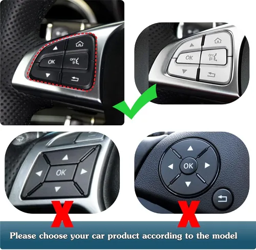 Vista 5 de Botón de Decoración Interior Compatible con Volante de Coche para Mercedes Benz Clase C, GLC, Clase W205 X205 - Plata (Modelo A)