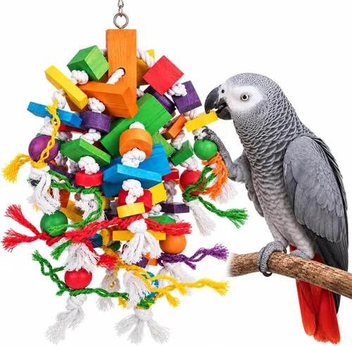 Vista 9 de KINTOR Juguete grande para masticar loro, juguete de jaula de pájaro para Banana