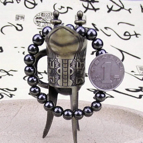 Vista 6 de Pulseras de cuentas para mujer Pulsera de piedra magnética redonda negra de moda unisex para el cuidado de la salud