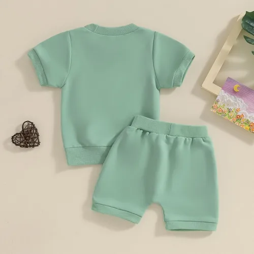 Vista 4 de Xdftwdmgqe Ropa para bebé niña, trajes de verano para recién nacidos, manga corta, camiseta y pantalones cortos, conjunto de sudadera para niños