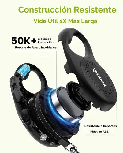 Vista 7 de Pecute Correa retráctil para perro con linterna, correa retráctil resistente de 26 pies para mascotas con luz, control de un botón, protección