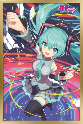 Vista 14 de Hatsune Miku - Póster de pared con puño, 22.4 pulgadas de largo x 14.7 pulgadas de ancho, versión enmarcada de madera de granero