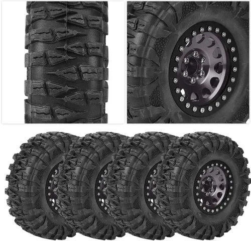 Vista 3 de 4 piezas RC Crawler neumático de coche, cubo de rueda de metal, accesorio neumático 1/10 RC coche 2.2 pulgadas neumáticos y ruedas ruedas ()