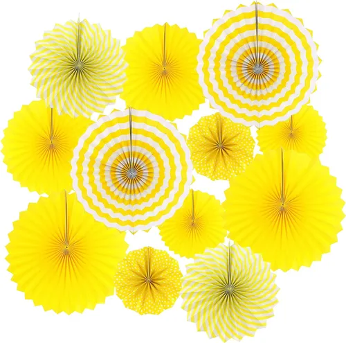 Vista 11 de LRCXL Juego de 12 abanicos de papel para colgar en fiestas, guirnaldas de papel con patrón redondo, suministros de fiesta para Año Nuevo, baby
