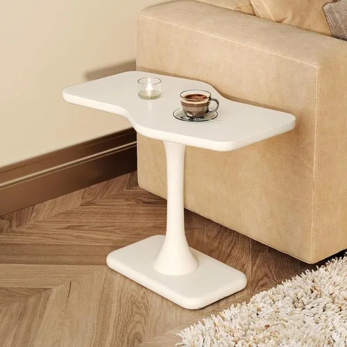 Vista 3 de Guyii Mesa auxiliar blanca pequeña para sofá, mesa curvada para sala de estar, dormitorio