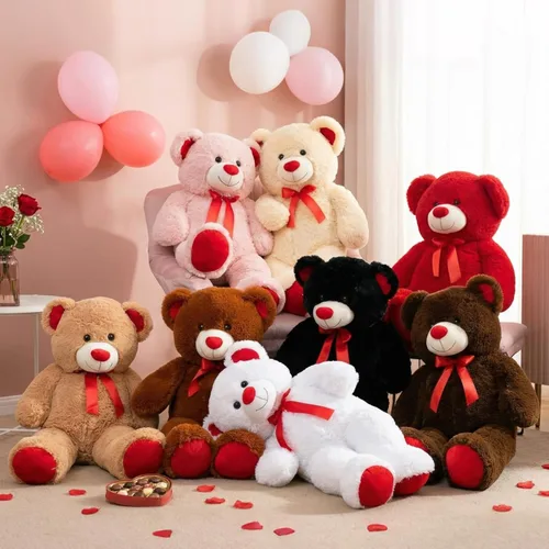 Vista 8 de Enorme Oso de Peluche Animal de Peluche Oso de Peluche Gigante con Lazo de Cinta Roja Juguete de Peluche de Día Regalo para Novia y Niños 36 Beige