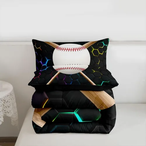 Vista 7 de Erosebridal Juego de edredón de béisbol tamaño individual, juegos de ropa de cama deportiva para niños, edredones y juegos de ropa de cama de nido