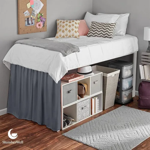 Vista 9 de SlumberWell Falda de cama con volantes, tamaño individual XL, caída de 36 pulgadas, gris oscuro Solución de almacenamiento oculto