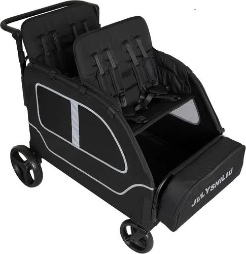 Vista 9 de Cochecito grande de 4 plazas, 2, 3, niños pequeños, color negro Car Shaped, Foldable, All Terrain, Removable Canopy, 5 Point Harness, Travel
