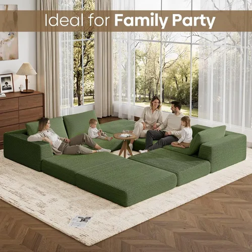 Vista 4 de Sofá modular sin hueso en forma de L, sofá cama convertible con 3 almohadas, no requiere montaje, ahorro de espacio para apartamento pequeño Verde