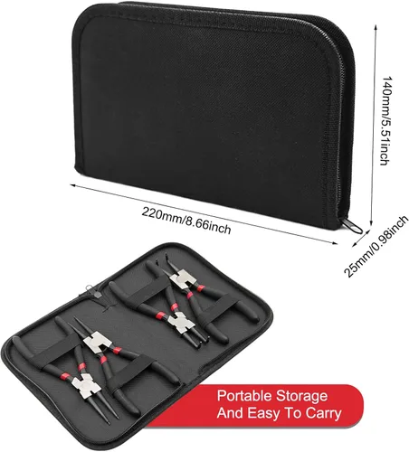 Vista 7 de Juego de 4 alicates de anillo a presión de 7 pulgadas con bolsa de almacenamiento, kit de alicates de clip internos/externos resistentes