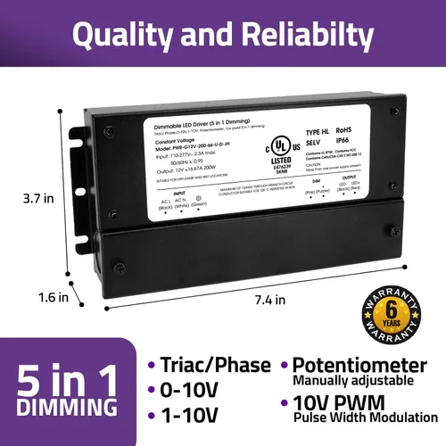 Vista 5 de HitLights Controlador LED regulable de 200 W, transformador electrónico, fuente de alimentación de 120 V CA a 12 V CC para tira de luz LED