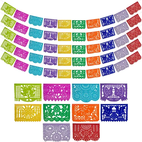 Vista 6 de Piñata mexicana (grande de 32 pulgadas) + pancartas de fiesta mexicana (paquete de 5 – 10 diseños de bandera de papel de seda por bandera) – Cartel