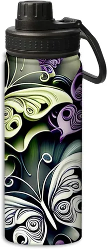 Vista 17 de Botella de agua aislada de acero inoxidable de doble pared con diseño de peonía roja y flor de peonía y pájaro de 18 onzas, botella de agua que