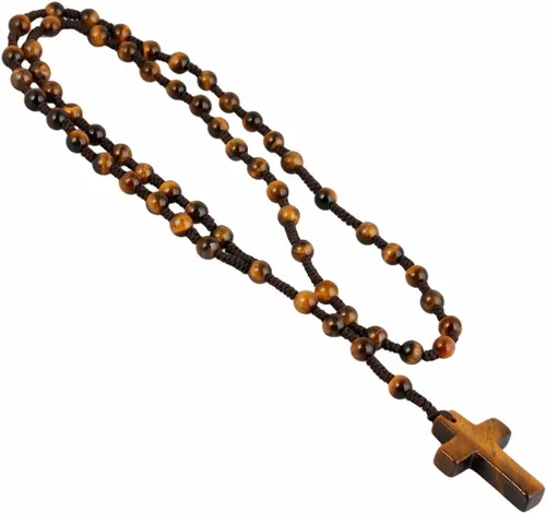 Vista 3 de TUMBEELLUWA Collar de cuentas con colgante de cruz para hombres y mujeres, collar con rosario católico anudado a mano