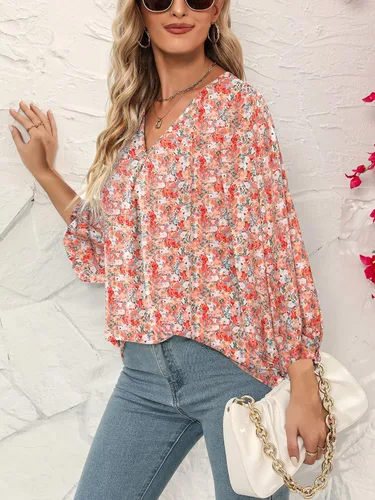 Vista 5 de Chunoy Blusa de manga larga ligera con cuello en V y estampado floral para mujer