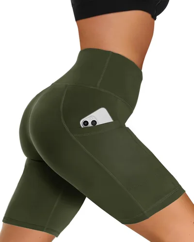 Vista 72 de Biker Shorts for Women with Pockets - 8"/5"/3" Booty Black Spandex Shorts Verde militar
