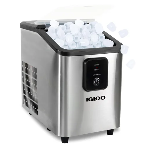 Vista 14 de Igloo Máquina de hielo de encimera autolimpiante, compacta y portátil, crea 26 libras por día, 8 piezas listas cada 7-8 minutos, incluye pala
