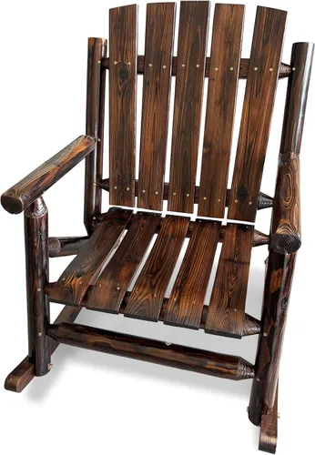 Vista 6 de Rustic Log - Mecedora de madera de abeto maciza hecha a mano, para porche, patio, resistente, 700 libras, acabado resistente a la intemperie