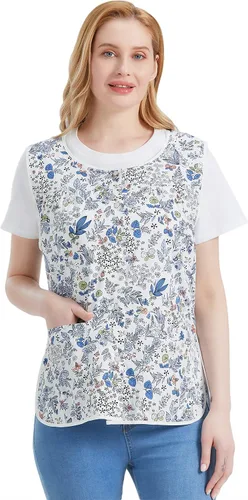Vista 2 de Nanxson Delantal de mujer con bolsillos de parche, babero estampado de algodón, smock con botones para trabajo, cocina y chef CF3177