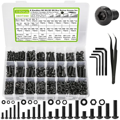 Vista 10 de Juego de 1315 piezas de tornillos de cabeza Phillips M2 M3 M4 M5, kit de 25 tamaños de pernos y tuercas, juego de tornillos de ajuste de acero