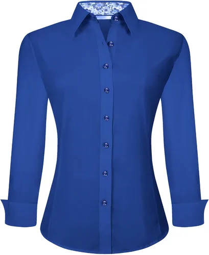 Vista 24 de Esabel.C - Camisa de trabajo con botones de manga larga para mujer, elástica, corte regular