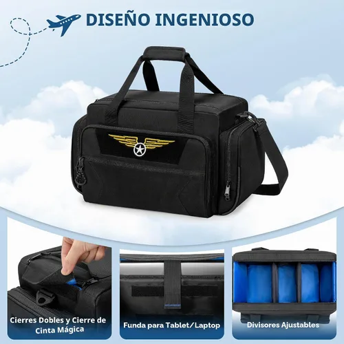 Vista 2 de Damero Bolsa de piloto, bolsa de vuelo para auriculares de aviación