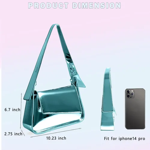 Vista 6 de Crbeqabe Bolso metálico plateado para mujer, bolso de noche Y2k brillante Hobo, bolso de mano metálico, bolso de hombro