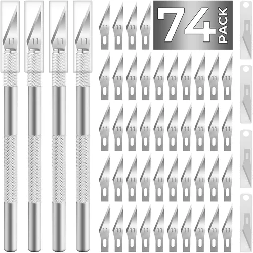 Vista 9 de Exacto - Cuchillo de manualidades, cuchillo de pasatiempo, paquete de 74 con 4 cuchillos afilados actualizados y 70 cuchillas de repuesto para arte