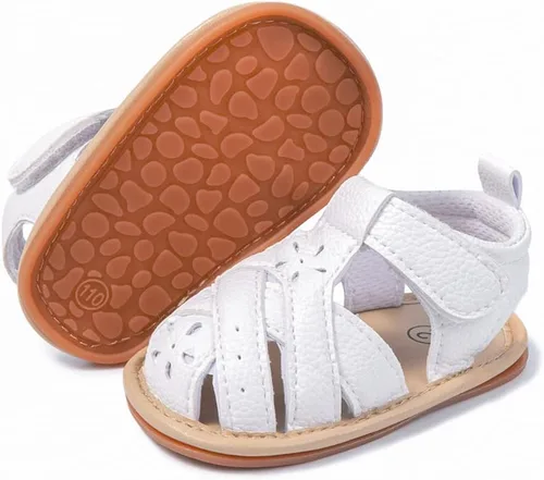 Vista 19 de Meckior Sandalias de verano con punta abierta y suave de piel sintética para bebés y niñas pequeñas