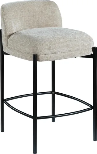 Vista 4 de Meridian Furniture 429Beige-C Burton Collection Modern Taburete contemporáneo con tela de felpilla beige suave, marco de metal negro mate, 17.5