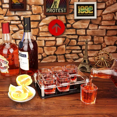 Vista 2 de D&Z Juego de vasos de chupito con bandeja de chupito, vasos de chupito de 2 onzas divertidos para whisky/vodka/cóctel, regalo de 21 cumpleaños