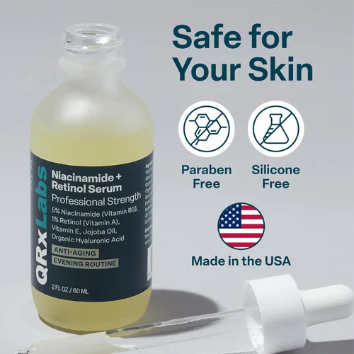 Vista 6 de QRxLabs Suero de niacinamida al 5% con 1% de retinol y alfa arbutina, suero facial iluminador para ayudar a mejorar la apariencia de los poros