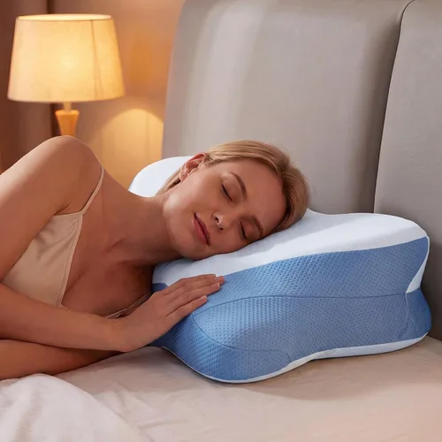 Vista 7 de Almohada cervical ergonómica para el cuello, almohada de espuma viscoelástica para aliviar el dolor, almohadas ortopédicas de cama con soporte