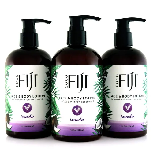 Vista 22 de Coco Fiji Loción facial y corporal infundida con aceite de coco, loción para piel seca, crema facial hidratante y loción de masaje para mujeres