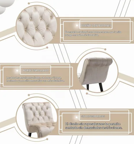 Vista 7 de Comfy Silla Decorativa de Terciopelo, Silla Auxiliar Tapizada sin Brazos para Sala de Estar, Tumbona Pequeña Moderna con Respaldo Acolchado y Diseño