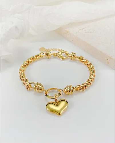Vista 2 de BG&WLing Pulsera chapada en oro de 14 quilates con dije de corazón para mujer, acero inoxidable, cadena de corazón, pulsera de oro duradera