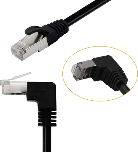 Vista 2 de Cable Ethernet Cat5, RJ45 macho a macho de 90 grados, cable de conexión de red de Internet LAN para PC, router, módem, impresora, Xbox, PS4-1.5 pies