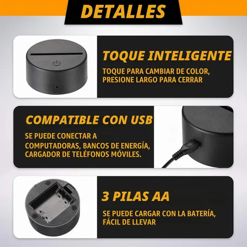 Vista 3 de Honoson Base de lámpara LED de noche 3D de 4 piezas, 16 colores, base de exhibición de luces LED con control remoto y cable USB, marco de luces