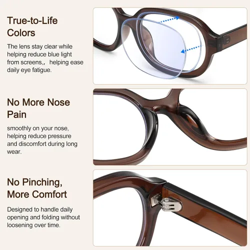 Vista 3 de Dollger Lentes ovalados de luz azul para mujeres y hombres, de gran tamaño, lindos retro de los años 90, grandes y elegantes con bloqueo de luz