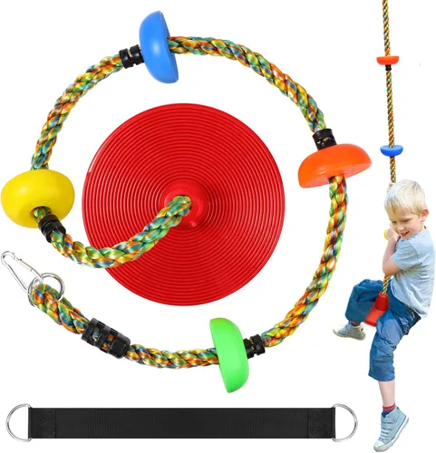 Vista 8 de Tree Swing for Kids,Heavy Duty Single Disc Seat Climbing Rope Set with Hanging Strap and Platform Carabiners for Backyard Treehouse and Outdoor